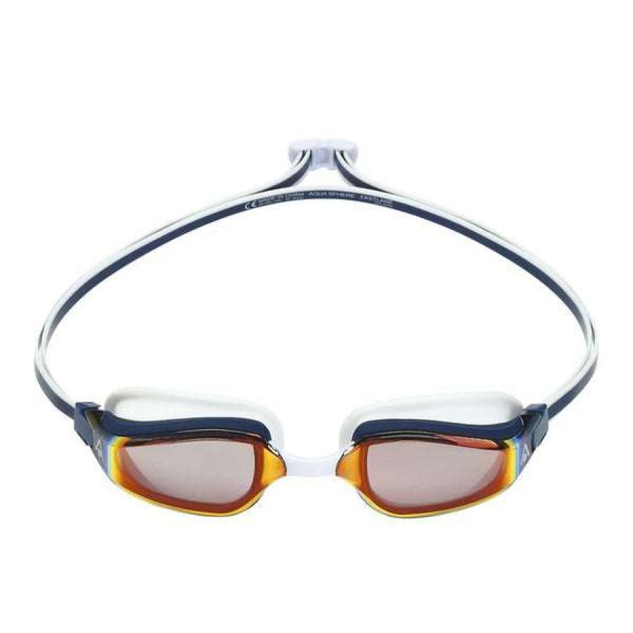 Women'S Swimming Goggles * | Aquasphere Goggles Fastlane Mirrored Lens Navy/White/Gold