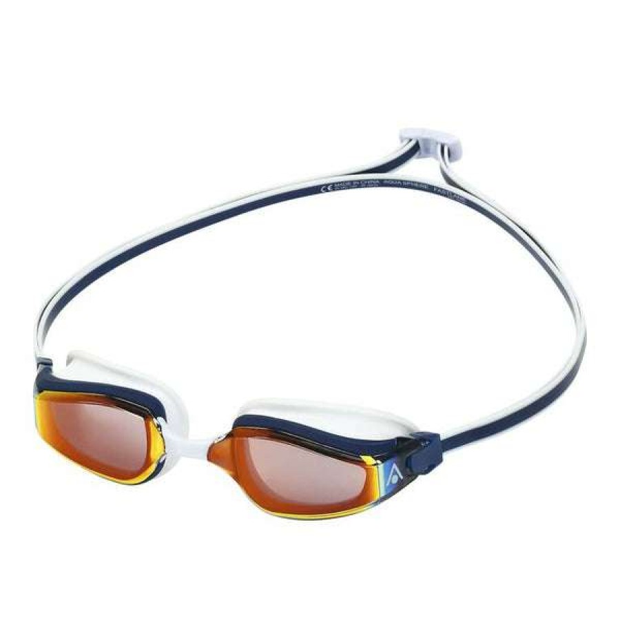 Women'S Swimming Goggles * | Aquasphere Goggles Fastlane Mirrored Lens Navy/White/Gold