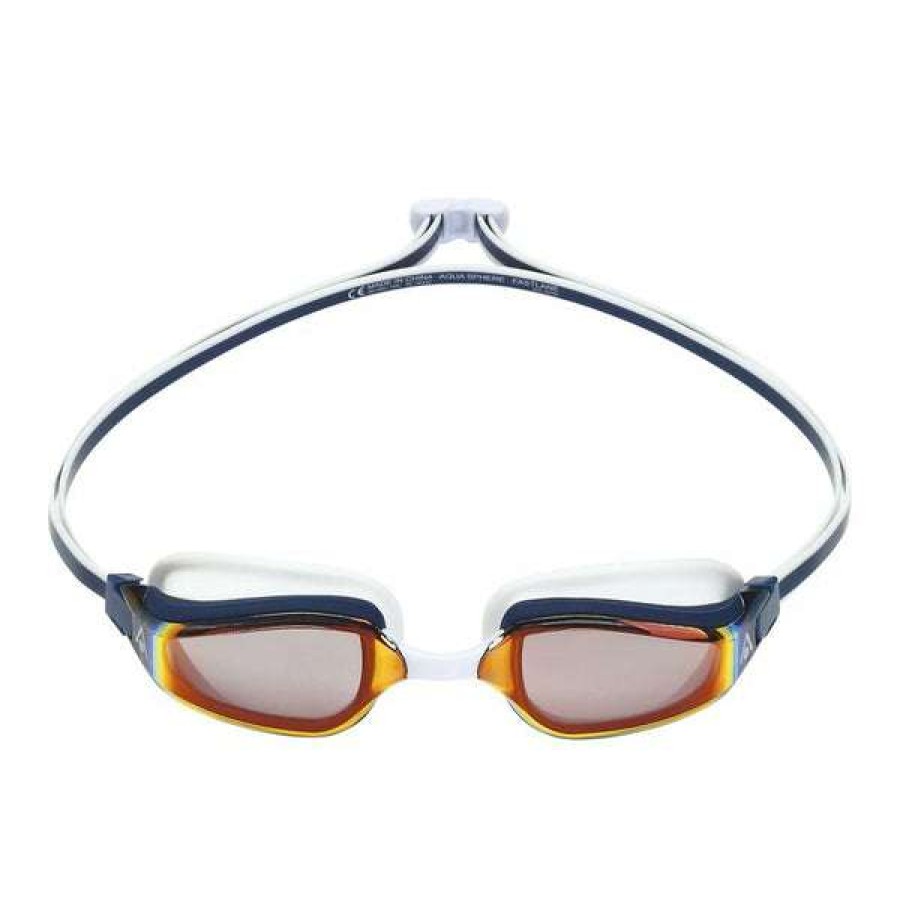 Men'S Swimming Goggles * | Aquasphere Goggles Fastlane Mirrored Lens Navy/White/Gold