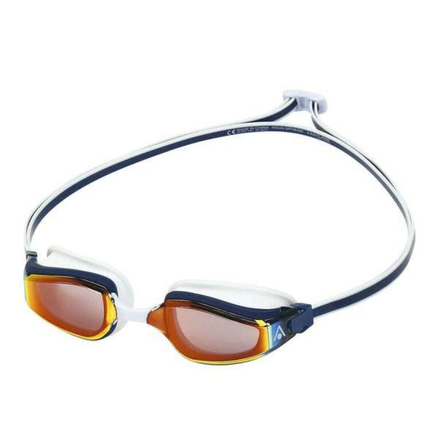 Men'S Swimming Goggles * | Aquasphere Goggles Fastlane Mirrored Lens Navy/White/Gold