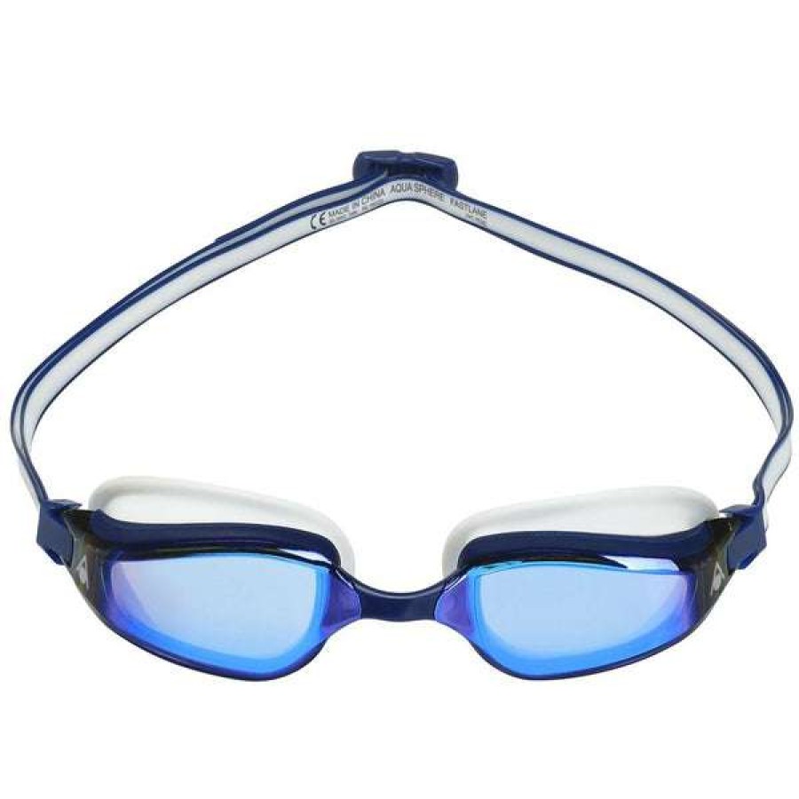 Women'S Swimming Goggles * | Aquasphere Goggles Fastlane Blue Titanium Mirrored Lens Blue & White