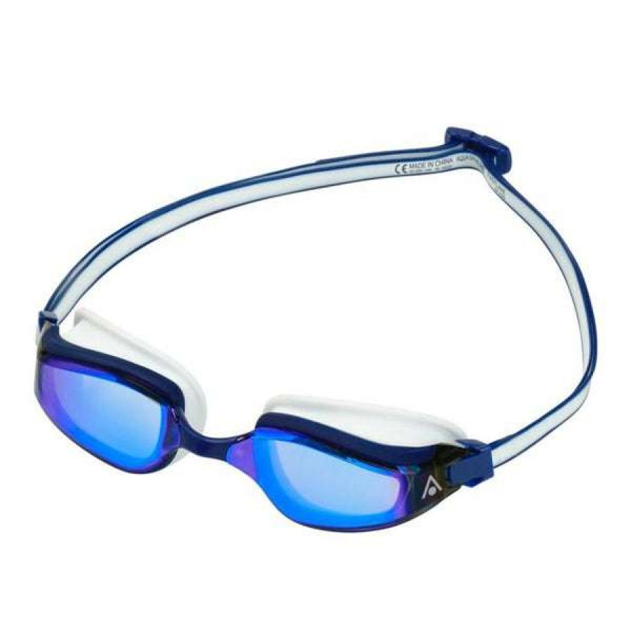 Men'S Swimming Goggles * | Aquasphere Goggles Fastlane Blue Titanium Mirrored Lens Blue & White