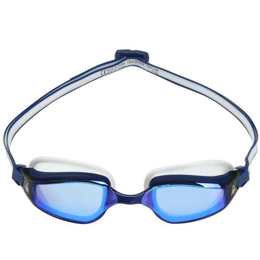 Men'S Swimming Goggles * | Aquasphere Goggles Fastlane Blue Titanium Mirrored Lens Blue & White